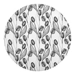 Black And White Tulip Pattern Print Round Blanket