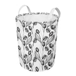 Black And White Tulip Pattern Print Round Laundry Basket