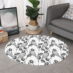 Black And White Tulip Pattern Print Round Rug