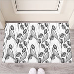Black And White Tulip Pattern Print Rubber Doormat