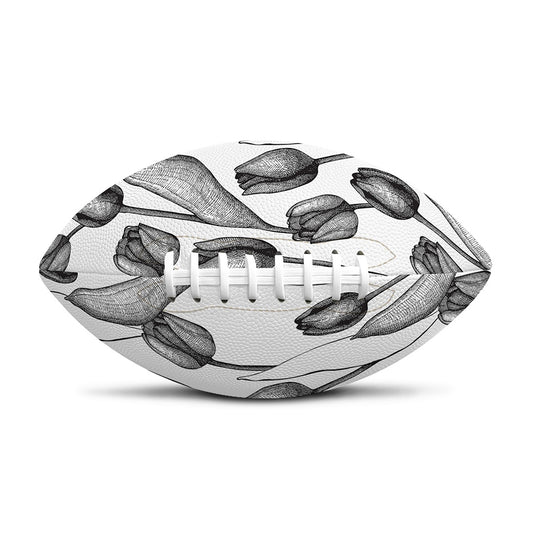 Black And White Tulip Pattern Print Rugby Ball