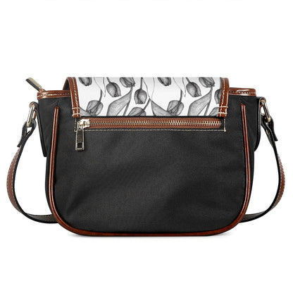 Black And White Tulip Pattern Print Saddle Bag
