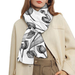 Black And White Tulip Pattern Print Scarf