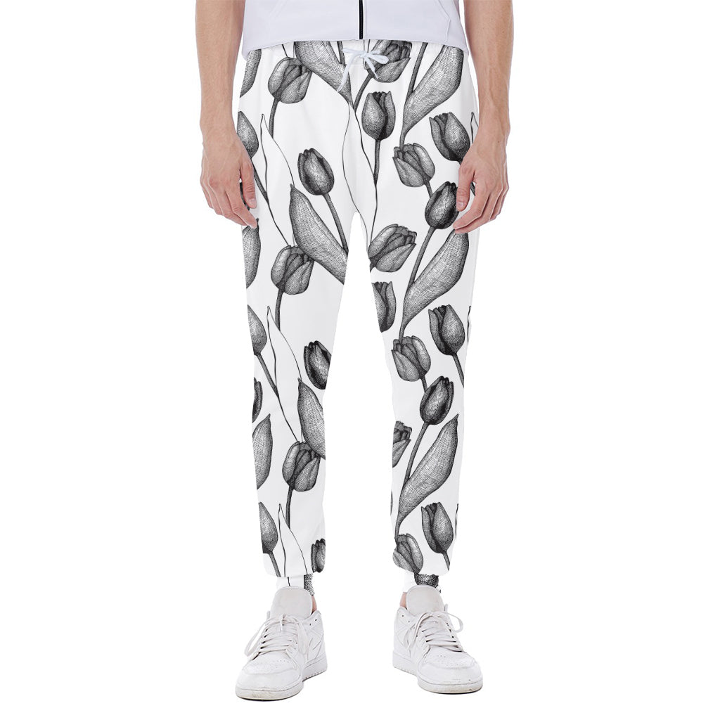 Black And White Tulip Pattern Print Scuba Joggers
