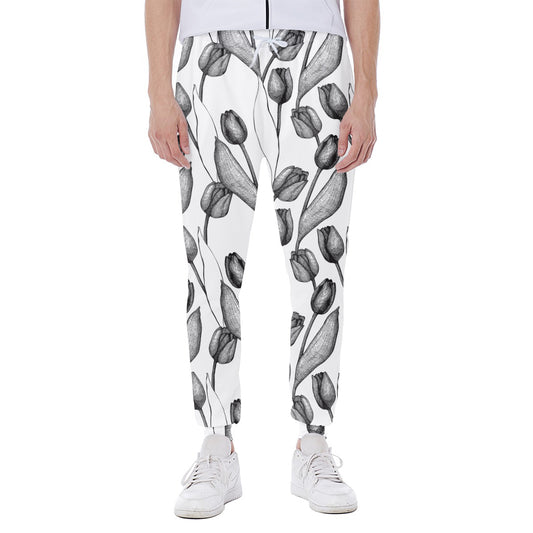Black And White Tulip Pattern Print Scuba Joggers