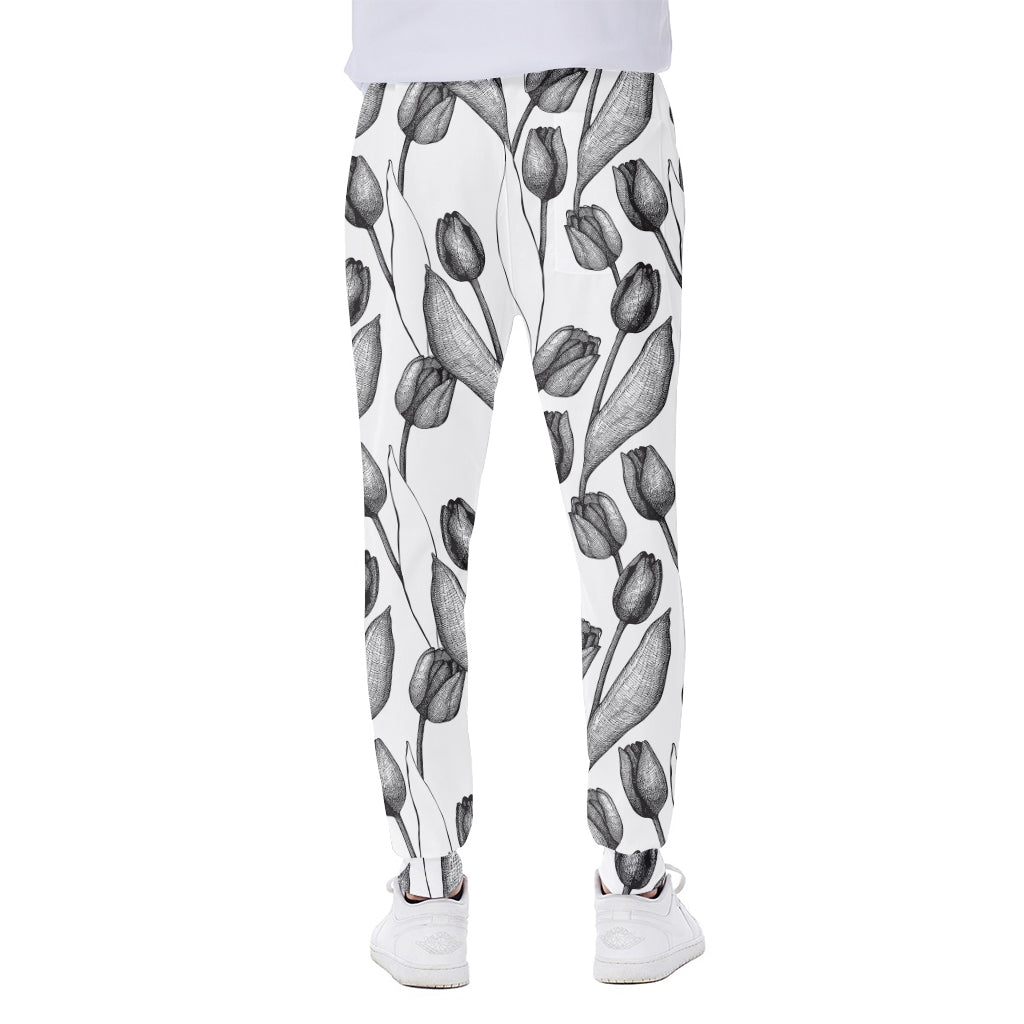 Black And White Tulip Pattern Print Scuba Joggers