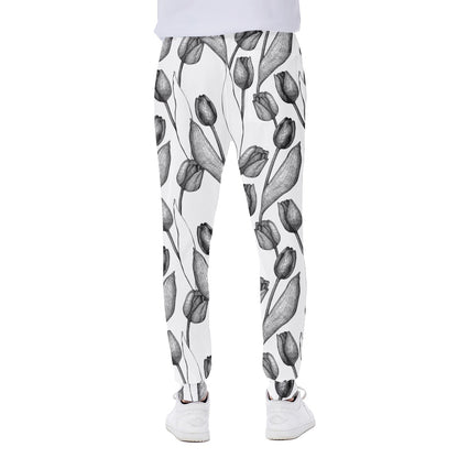 Black And White Tulip Pattern Print Scuba Joggers
