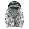 Black And White Tulip Pattern Print Sherpa Lined Zip Up Hoodie