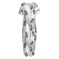 Black And White Tulip Pattern Print Short Sleeve Long Nightdress