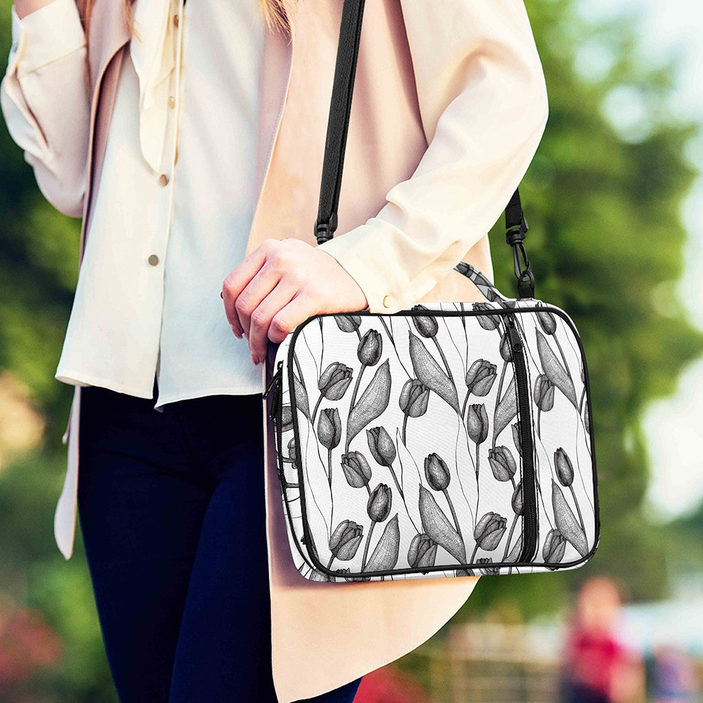 Black And White Tulip Pattern Print Shoulder Strap Bible Bag
