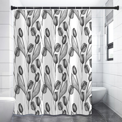 Black And White Tulip Pattern Print Shower Curtain