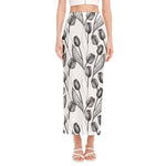 Black And White Tulip Pattern Print Side Slit Maxi Skirt