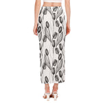 Black And White Tulip Pattern Print Side Slit Maxi Skirt