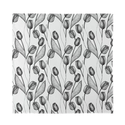 Black And White Tulip Pattern Print Silk Bandana