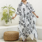Black And White Tulip Pattern Print Silk V-Neck Kaftan Dress
