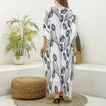 Black And White Tulip Pattern Print Silk V-Neck Kaftan Dress