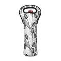 Black And White Tulip Pattern Print Single Neoprene Wine Tote