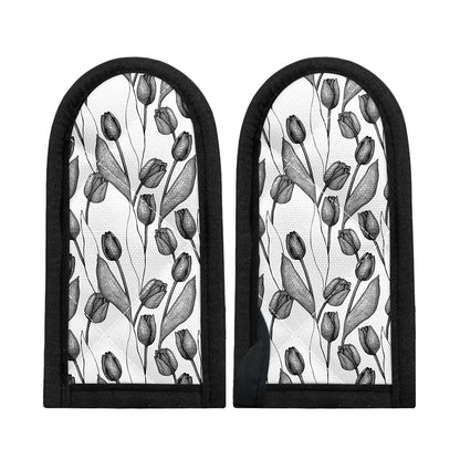 Black And White Tulip Pattern Print Skillet Handle Cover