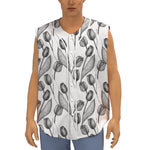 Black And White Tulip Pattern Print Sleeveless Baseball Jersey