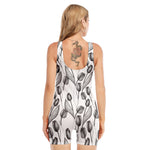 Black And White Tulip Pattern Print Sleeveless One Piece Swimsuit