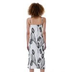 Black And White Tulip Pattern Print Slim Fit Midi Cami Dress