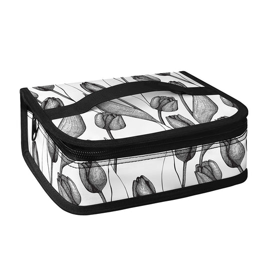 Black And White Tulip Pattern Print Small Lunch Bag
