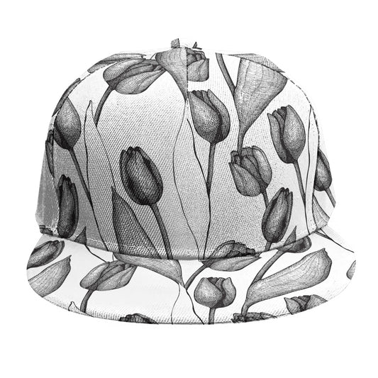 Black And White Tulip Pattern Print Snapback Cap