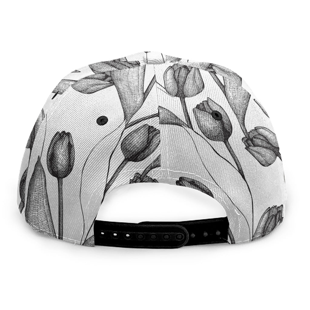 Black And White Tulip Pattern Print Snapback Cap