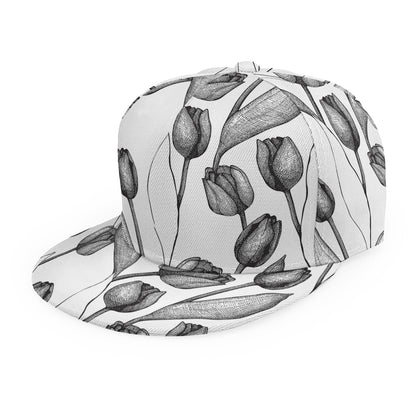 Black And White Tulip Pattern Print Snapback Cap