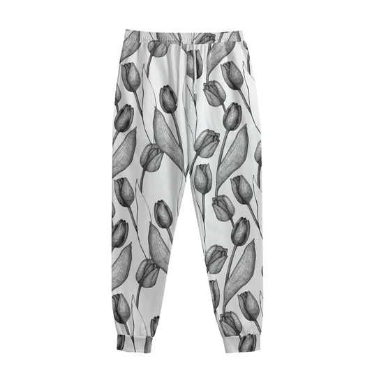Black And White Tulip Pattern Print Sweatpants