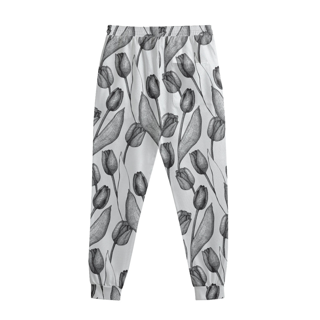 Black And White Tulip Pattern Print Sweatpants