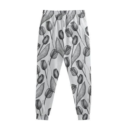 Black And White Tulip Pattern Print Sweatpants