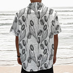 Black And White Tulip Pattern Print Textured Short Sleeve Shirt