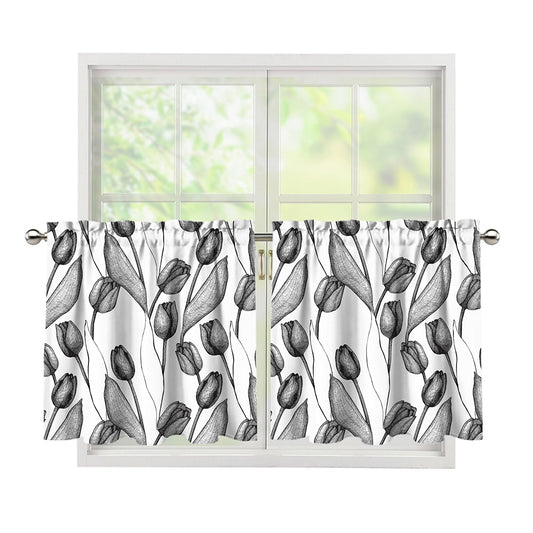 Black And White Tulip Pattern Print Tier Curtains