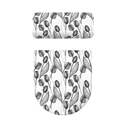 Black And White Tulip Pattern Print Toilet Lid And Tank Cover Set