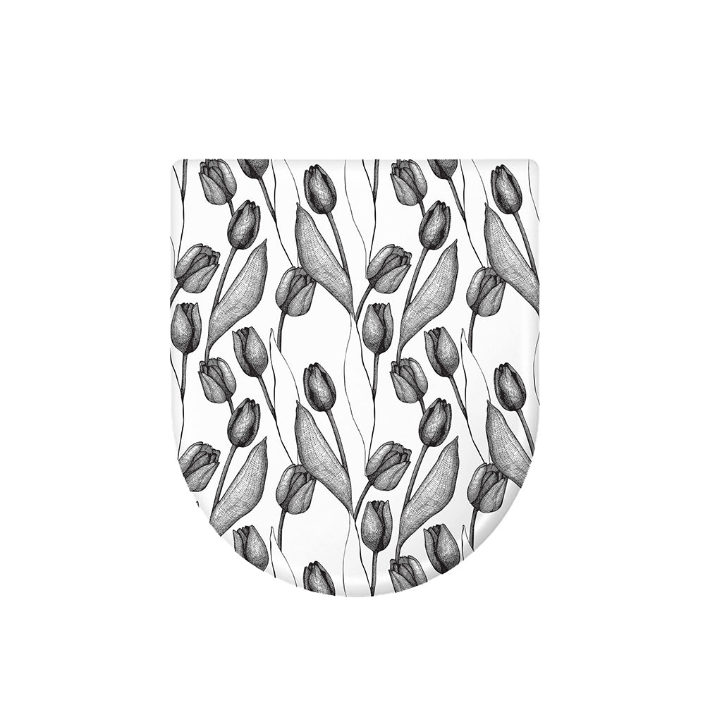 Black And White Tulip Pattern Print Toilet Lid Cover