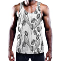 Black And White Tulip Pattern Print Men's Workout Tank Top