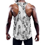 Black And White Tulip Pattern Print Training Tank Top