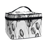 Black And White Tulip Pattern Print Travel Makeup Bag