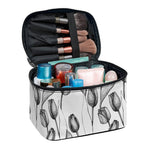 Black And White Tulip Pattern Print Travel Makeup Bag