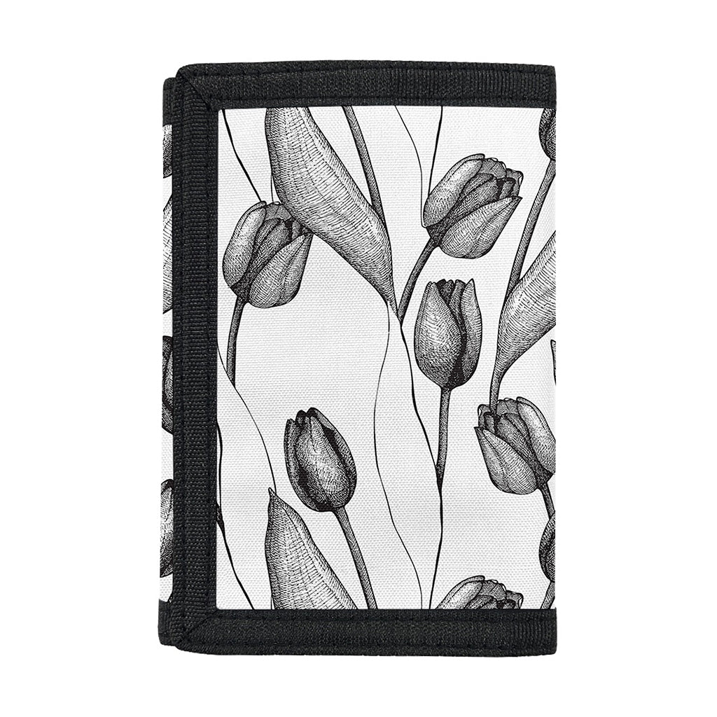 Black And White Tulip Pattern Print Trifold Wallet