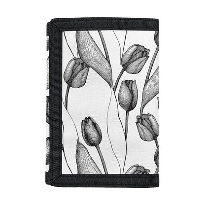 Black And White Tulip Pattern Print Trifold Wallet