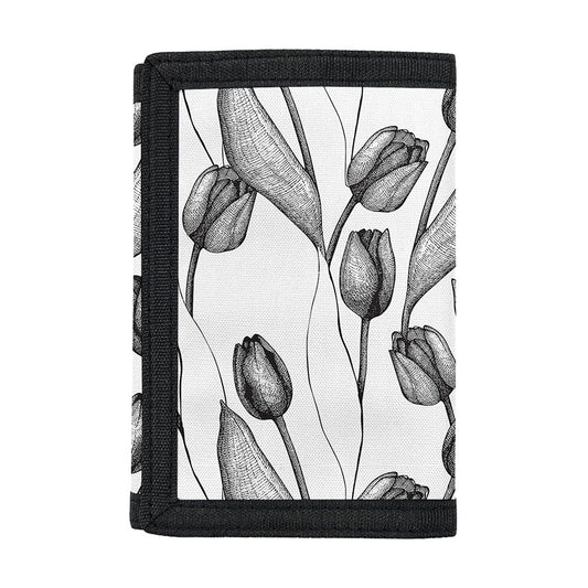 Black And White Tulip Pattern Print Trifold Wallet