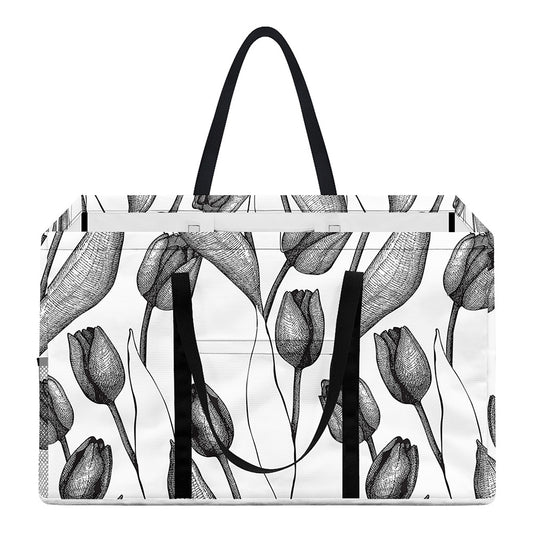Black And White Tulip Pattern Print Utility Tote Bag