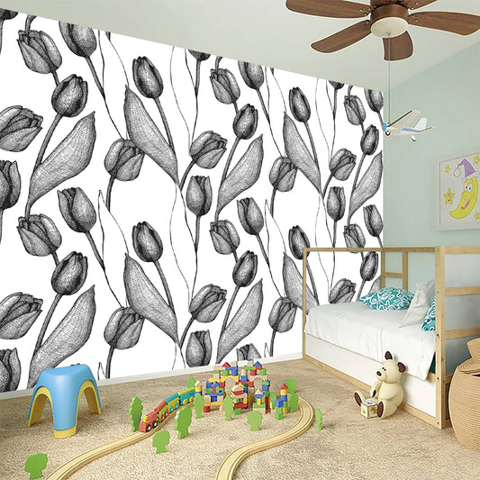 Black And White Tulip Pattern Print Wall Sticker