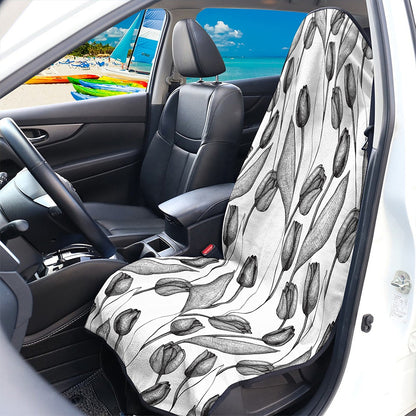 Black And White Tulip Pattern Print Waterproof Car Seat Cover