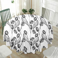 Black And White Tulip Pattern Print Waterproof Round Tablecloth