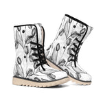 Black And White Tulip Pattern Print Winter Boots