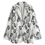 Black And White Tulip Pattern Print Women's Blazer