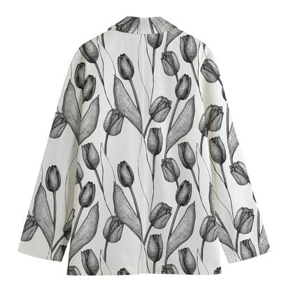 Black And White Tulip Pattern Print Women's Blazer